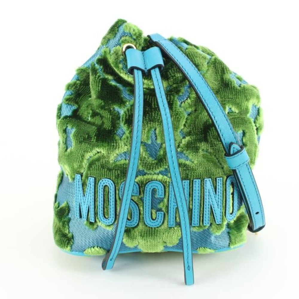 Moschino Green x Blue Corduroy Drawstring Crossbody 5mo830s